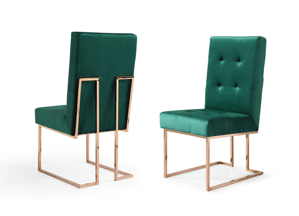 GFD Home - Modrest Legend Modern Green Velvet & Rose Gold Dining Chair (Set of 2) - GreatFurnitureDeal
