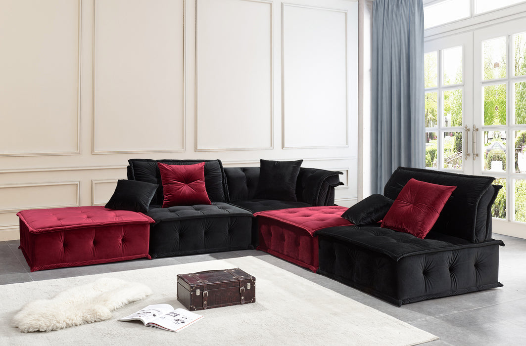 GFD Home - Fabric Modular Sectional Sofa, Contemporary Velvet Divani Casa, Living Room Couch (Black & Red)