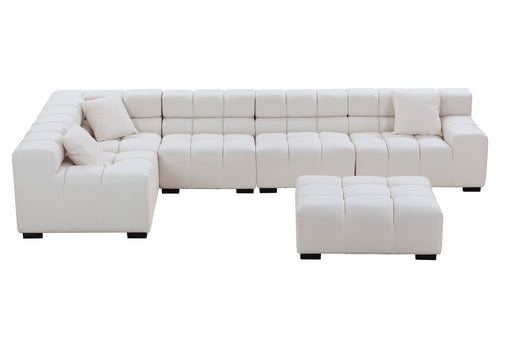 GFD Home - L-Shaped Sectional Sofa Modular Seating Sofa Couch with Ottoman Beige - GreatFurnitureDeal