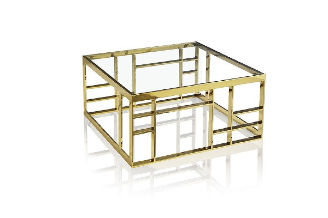 VIG Furniture - Modrest Stephen - Modern Glass & Gold Stainless Steel Square Coffee Table - VGHB-341E-GLD