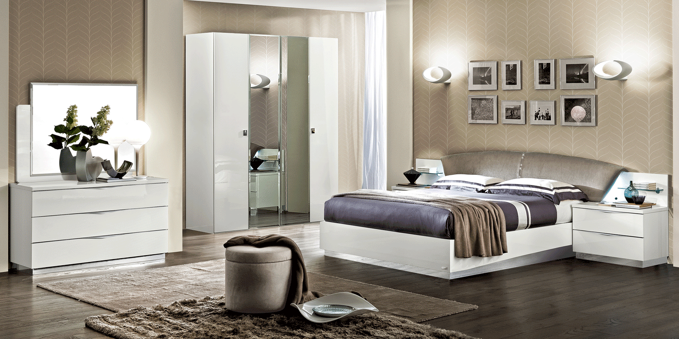 ESF Furniture - Onda 6 Piece King Bedroom Set in White - ONDABEDKSWHITE-6SET
