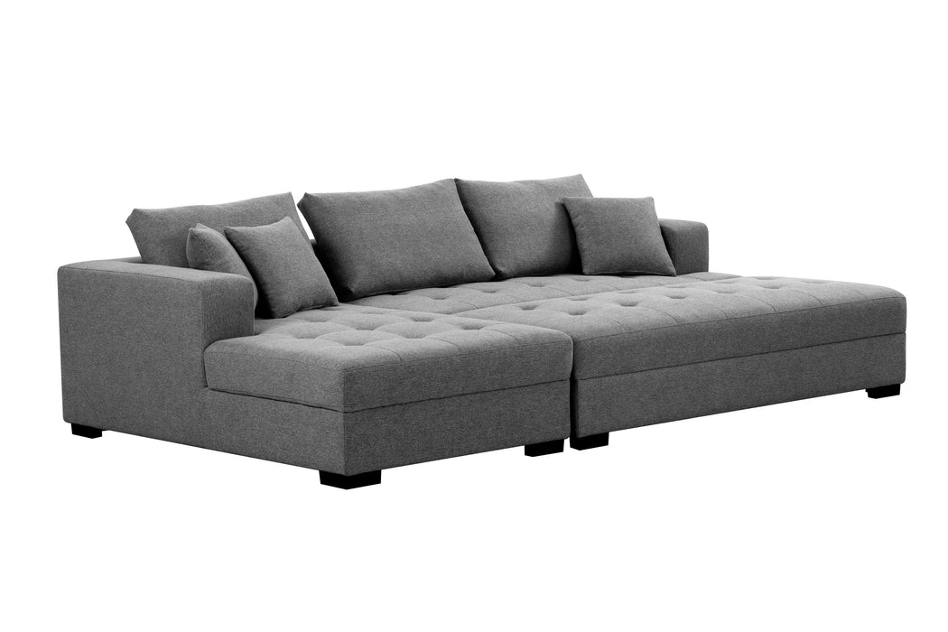 GFD Home - 111'' Tufted Fabric 3-Seat L-Shape Sectional Sofa Couch Set w/Chaise Lounge, Ottoman Coffee Table Bench, Dark Grey - GreatFurnitureDeal