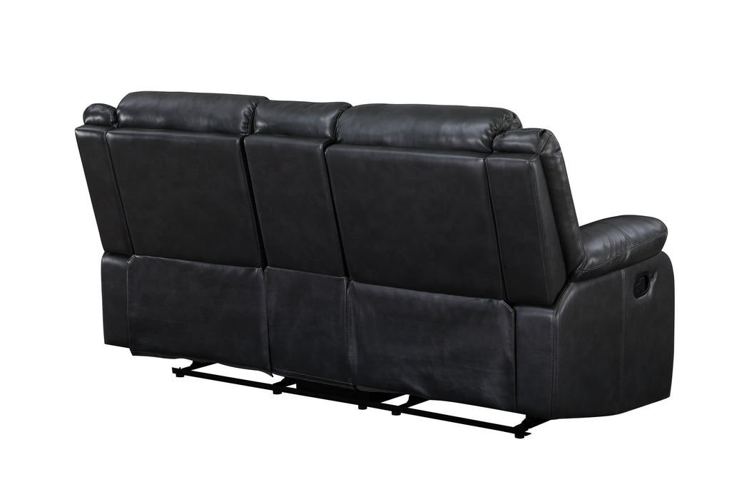 GFD Home - Martin 2 Pc Manual Reclining Sofa set finished with Faux Leather/ Wood in Black - GreatFurnitureDeal