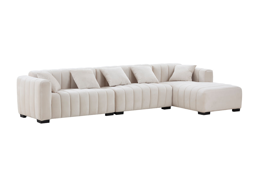 GFD Home - L-Shape Sectional Sofa with Deep Tufted Velvet Upholstered Right Chaise Modular Sofa  beige - GreatFurnitureDeal