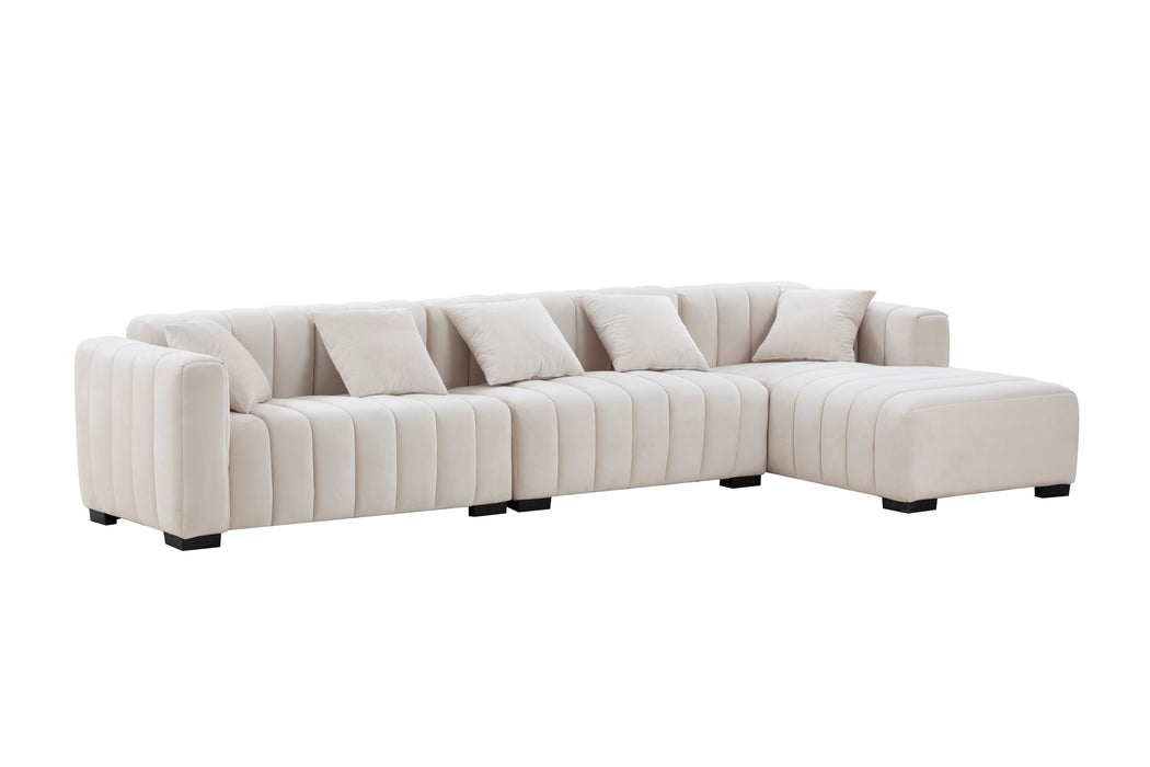 L-Shape Sectional Sofa with Deep Tufted Velvet Upholstered Right Chaise Modular Sofa  beige - GreatFurnitureDeal