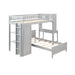 GFD Home - Twin Size Loft Bed with Closet and Desk, Extra Bottom Twin Bed, Grey - GreatFurnitureDeal