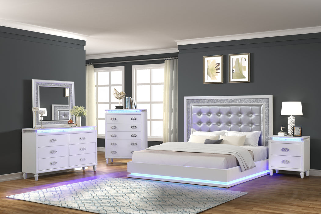 GFD Home - Passion Queen 6 Pc LED Bedroom Set Made with Wood in Milky White - GreatFurnitureDeal