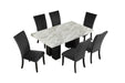 GFD Home - 7-piece Dining Table Set with 1 Faux Marble Dining Rectangular Table and 6 Upholstered-Seat Chairs ,for Dining room and Living Room ,Black - GreatFurnitureDeal