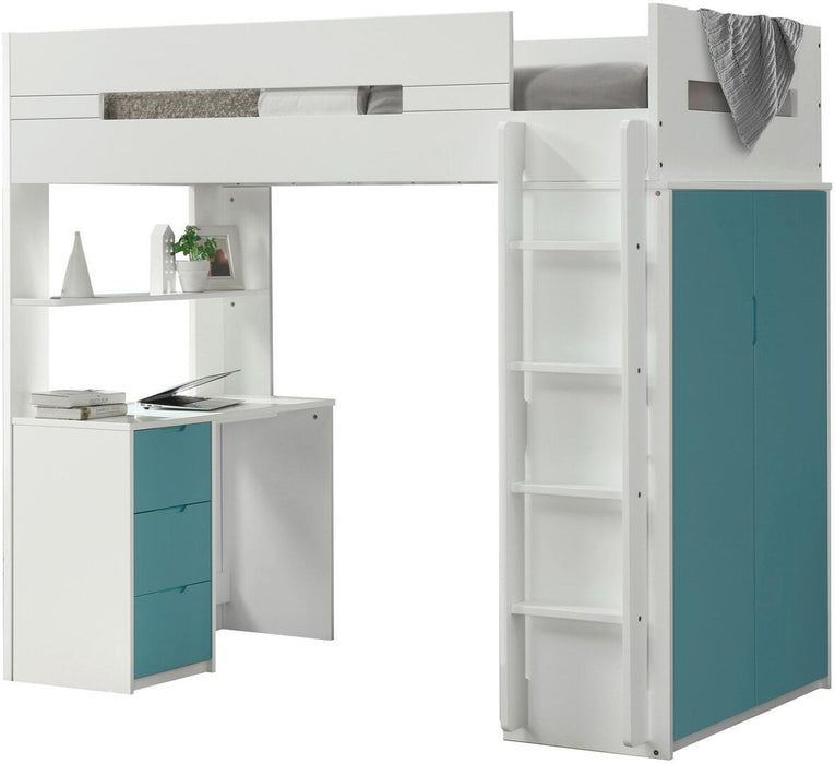 Acme Furniture - Nerice Loft Bed in White-Teal - 38045 - GreatFurnitureDeal