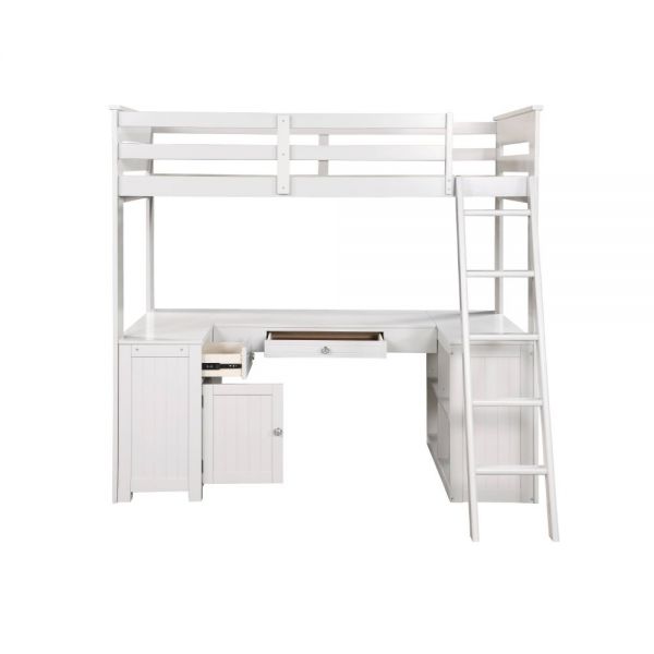 Acme Furniture - Ambar Loft Bed w-Chest, Desk & Bookcase, Light Gray - 38065