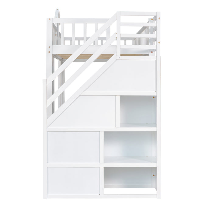 GFD Home - Twin-Over-Twin Bunk Bed with Changeable Table , Bunk Bed  Turn into Upper Bed and Down Desk with 2 Drawers - White - GreatFurnitureDeal