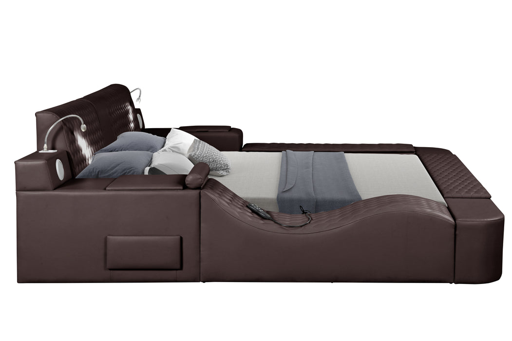 GFD Home - Zoya Smart Multifunctional Queen Size Bed Made with Wood in Brown - GreatFurnitureDeal