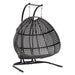 GFD Home - Charcoal Wicker Hanging Double-Seat Swing Chair with Stand w/Dust Blue Cushion - GreatFurnitureDeal