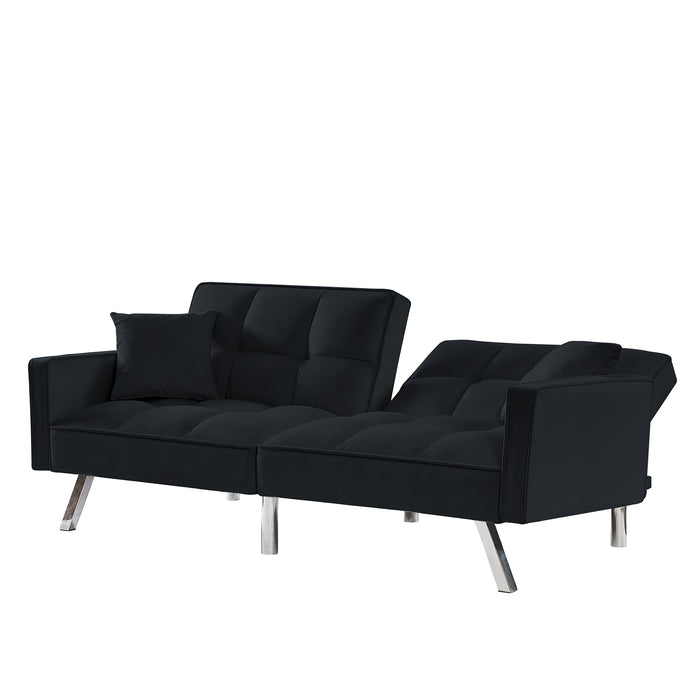 GFD Home - Modern Velvet Sofa Couch Bed with Armrests and 2 Pillows for Living Room and Bedroom .(BLACK) - GreatFurnitureDeal