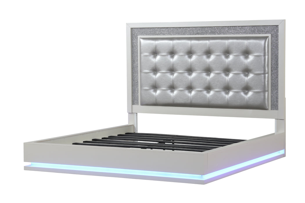 GFD Home - Passion LED Queen Bed Made with Wood in Milky White - GreatFurnitureDeal