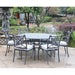 GFD Home - Outdoor Aluminum 7-Piece Round Dining Set With 6 Arm Chairs, Blue - GreatFurnitureDeal