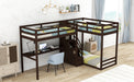 GFD Home - L-Shaped Twin Size Bunk Bed and Loft Bed with Built-in Middle Staircase and Desk,Espresso - GreatFurnitureDeal