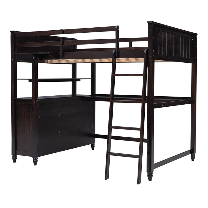 GFD Home - Full size Loft Bed with Drawers and Desk, Wooden Loft Bed with Shelves - Espresso(OLD SKU:LT000529AAP) - GreatFurnitureDeal