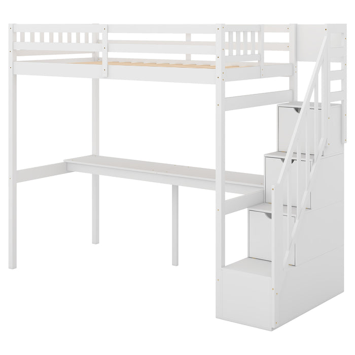 GFD Home - Twin Size Loft Bed with Storage Staircase and Built-in Desk, White (Old SKU:GX000903AAK) - GreatFurnitureDeal