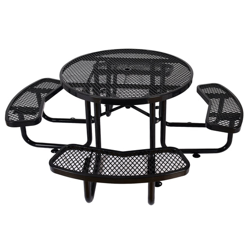 GFD Home - Round Outdoor Steel Picnic Table 46" black ,with umbrella pole - GreatFurnitureDeal