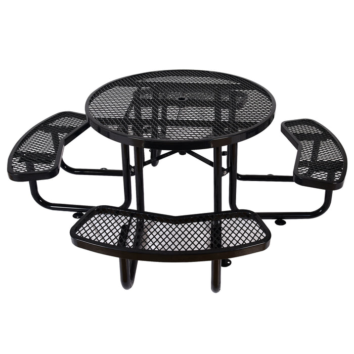 GFD Home - Round Outdoor Steel Picnic Table 46" black ,with umbrella pole - GreatFurnitureDeal