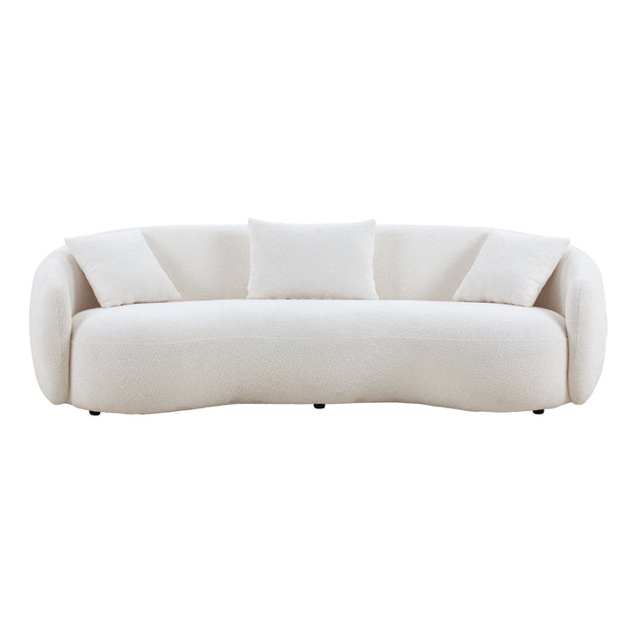 GFD Home - Mid Century Modern Curved Living Room Sofa, 4-Seat Boucle Fabric Couch for Bedroom, Office, Apartment, White