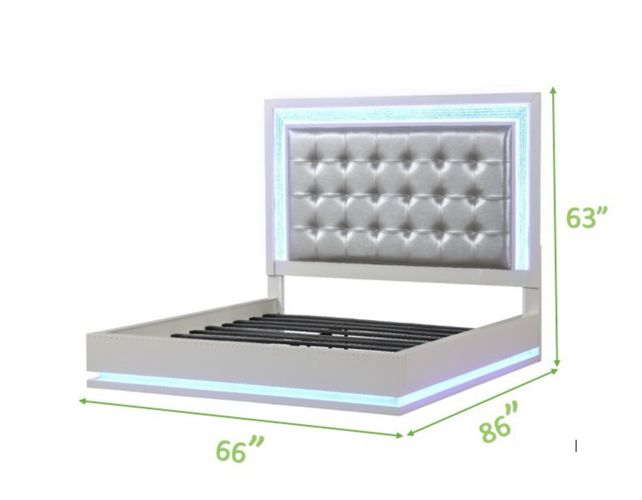 GFD Home - Passion Queen 6 Pc LED Vanity Bedroom Set Made with Wood in Milky White - GreatFurnitureDeal