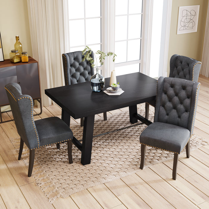 GFD Home - TREXM Wood Dining Table Kitchen Furniture, A Rectangular Table & 4 Upholstered Dining Chairs with Solid Wood Legs, Wingback and Button Tufting (Espresso+Dark Gray) - GreatFurnitureDeal