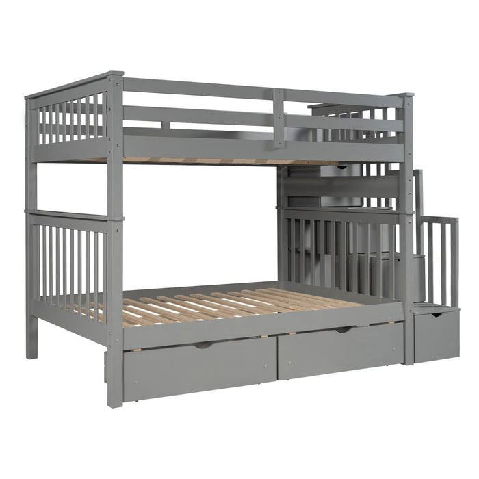 GFD Home - Full Over Full Bunk Bed with Shelves and 6 Storage Drawers, Gray(Old SKU：LP000046AAE) - GreatFurnitureDeal