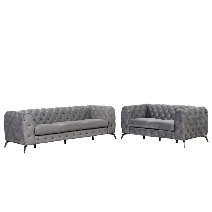 GFD Home - Modern 3-Piece Sofa Sets with Sturdy Metal Legs,Velvet Upholstered Couches Sets Including Three Seat Sofa, Loveseat and Single Chair for Living Room Furniture Set,Gray - GreatFurnitureDeal