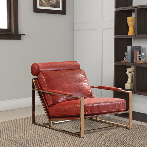 Metal Frame Leather Upholstered Accent Chair in Red - GreatFurnitureDeal