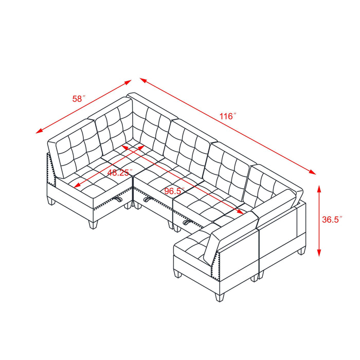 GFD Home - U shape Modular Sectional Sofa，DIY Combination，includes Four Single Chair and Two Corner，Black Velvet. - GreatFurnitureDeal