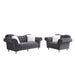 GFD House - 3 Piece Living Room Sofa Set, including 3-Seater Sofa, Loveseat and Sofa Chair, with Button and Copper Nail on Arms and Back, Five White Villose Pillow, Grey. - GreatFurnitureDeal