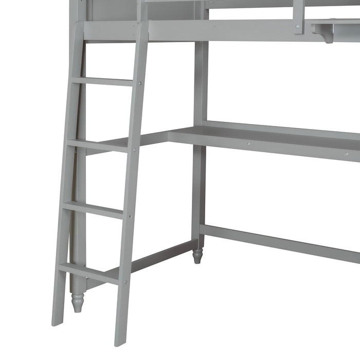 GFD Home - Twin size Loft Bed with Drawers and Desk, Wooden Loft Bed with Shelves - Gray(OLD SKU: LP000530AAE) - GreatFurnitureDeal