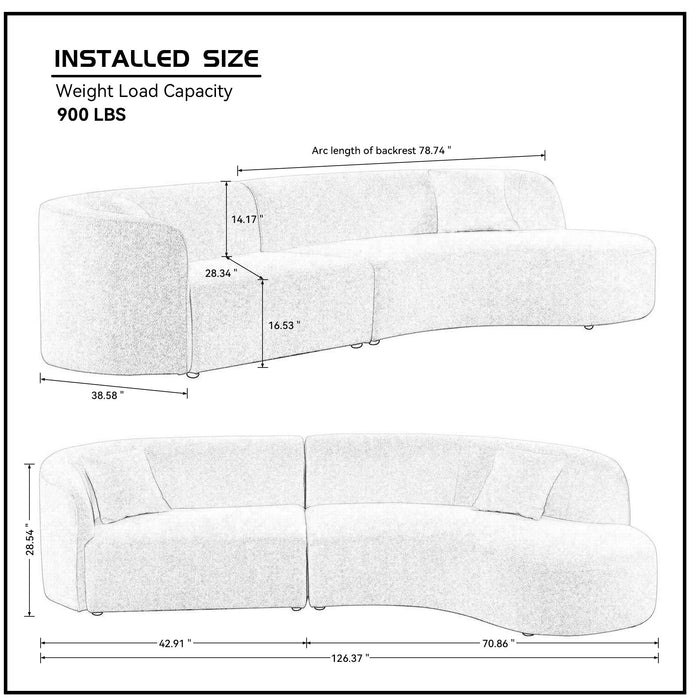 Luxury Modern Style Living Room Upholstery Curved Sofa with Chaise 2-Piece Set, Right Hand Facing Sectional,  Boucle Couch, White - GreatFurnitureDeal