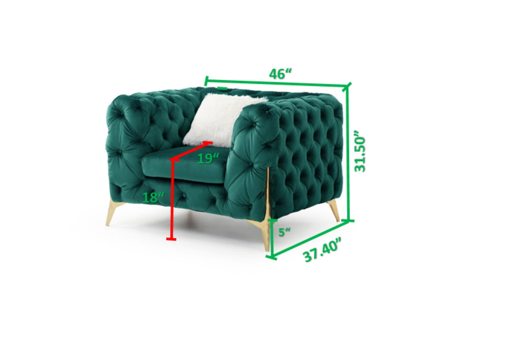 GFD Home - Moderno Tufted Chair Finished in Velvet Fabric in Green - GreatFurnitureDeal