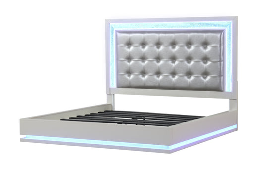 GFD Home - Passion King 5 Pc LED Bedroom Set Made with Wood in Milky White - GreatFurnitureDeal