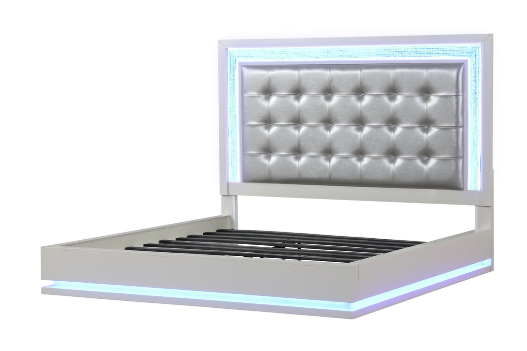 GFD Home - Passion Queen 5-N Pc LED Bedroom Set Made with Wood in Milky White - GreatFurnitureDeal