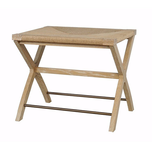Worlds Away - Rush Seat X Side Stool With Antique Brass Stretcher In Cerused Oak - CONAN CO - GreatFurnitureDeal