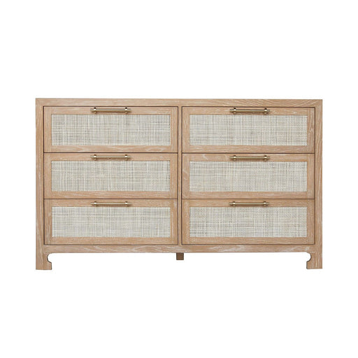 Worlds Away - Six Drawer Cane Front Chest With Brass Hardware In Cerused Oak Finish - CARLA CO - GreatFurnitureDeal