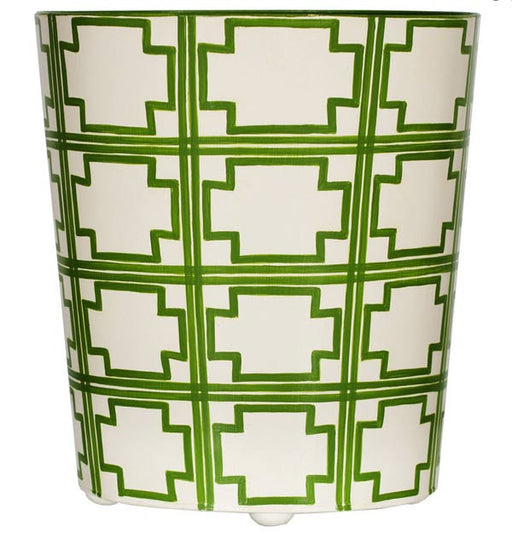 Worlds Away - Oval Wastebasket in Cream and Lime Green - WBSQUAREDGR