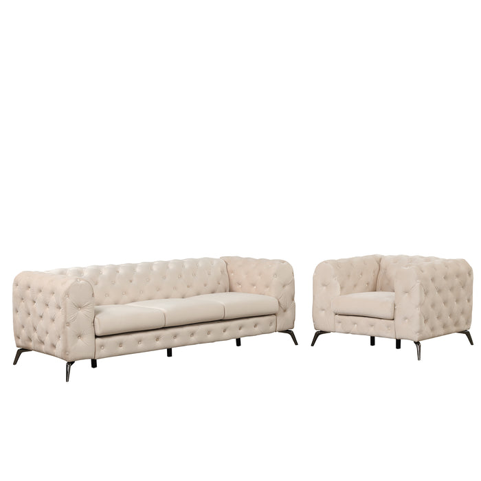 GFD Home - Modern 3-Piece Sofa Sets with Sturdy Metal Legs,Velvet Upholstered Couches Sets Including Three Seat Sofa, Loveseat and Single Chair for Living Room Furniture Set,Beige - GreatFurnitureDeal