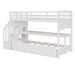 GFD Home - Stairway Twin XL Loft Bed with Twin Size Trundle and 3 Drawers, Storage, Desk, White - GreatFurnitureDeal