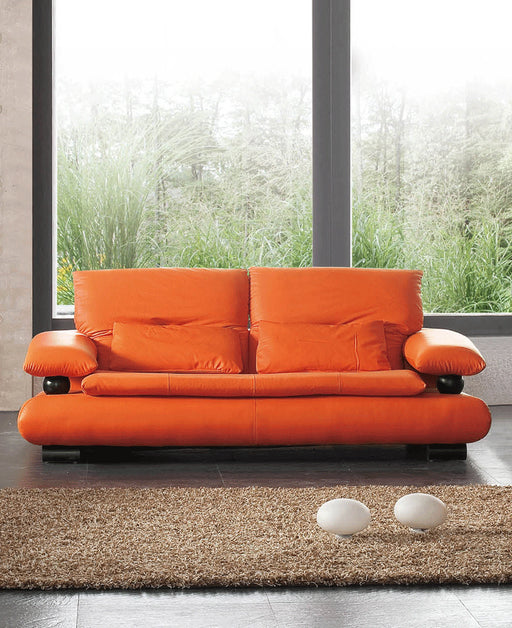 ESF Furniture - 410 Modern Leather Sofa in Rich Orange - 4103ORANGE - GreatFurnitureDeal