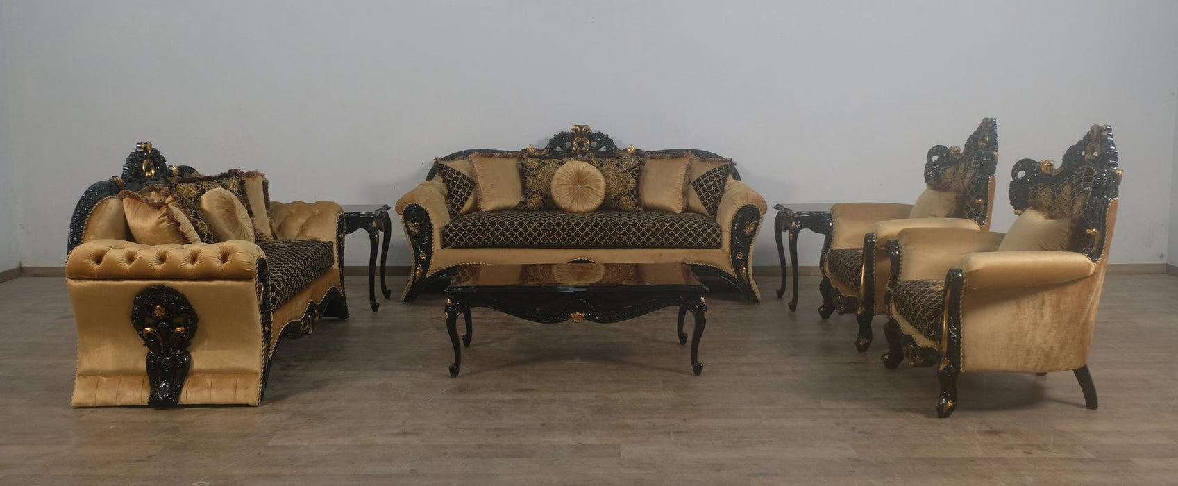 European Furniture - Emperador 4 Piece Luxury Living Room Set in Black Gold - 42037-SL2C - GreatFurnitureDeal