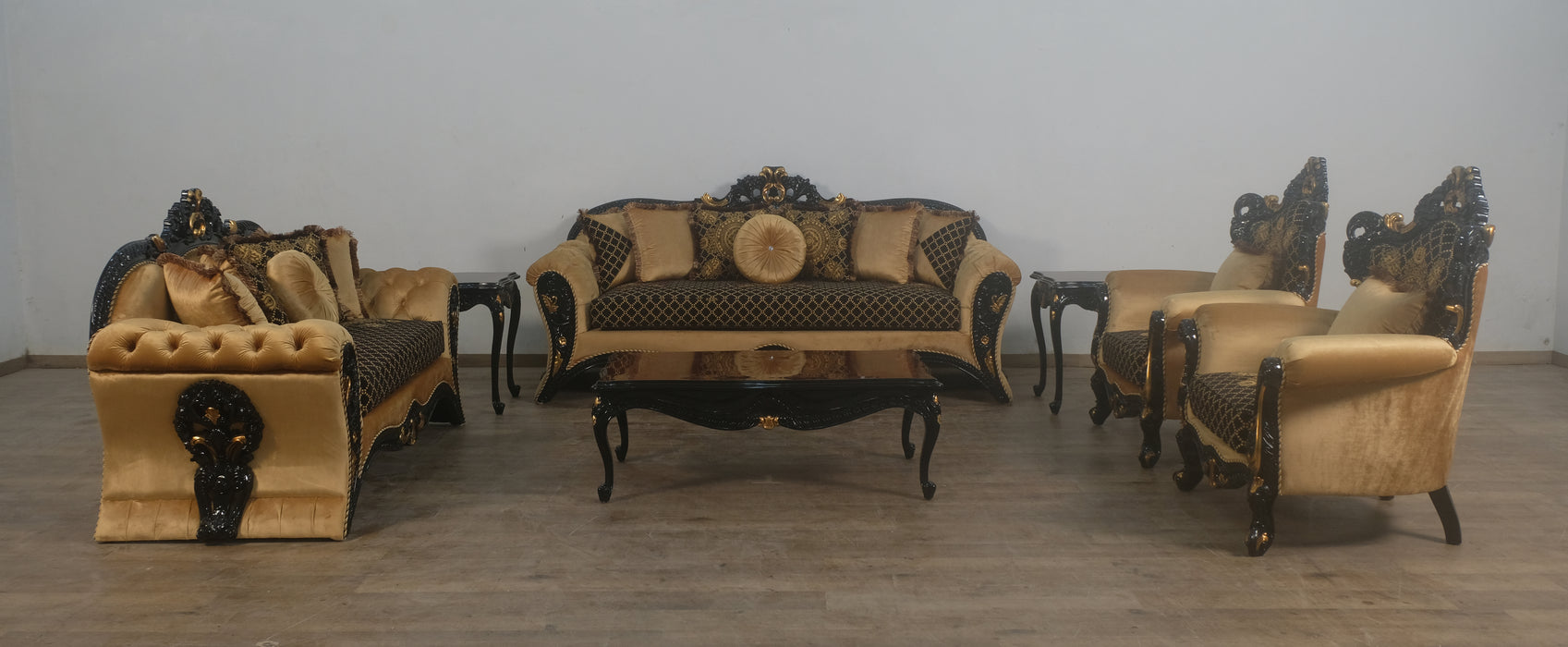 European Furniture - Emperador 4 Piece Luxury Living Room Set in Black Gold - 42037-SL2C