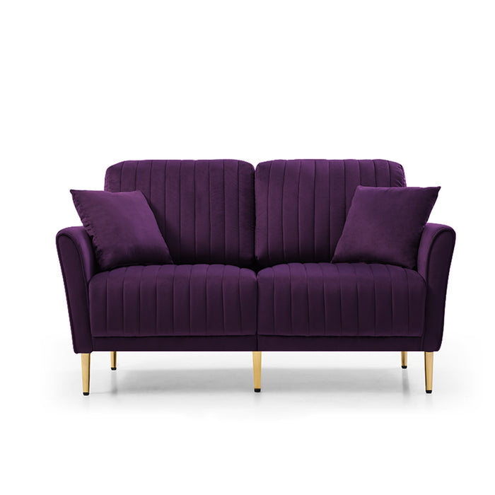 GFD Home - Modern Purple Velvet Upholstered 3-Piece Sectional Sofa Set, 3-Seater Sofa + 2 Piece Loveseat Sofa Couch with Sturdy Metel Legs for Living Room or Apartment - GreatFurnitureDeal