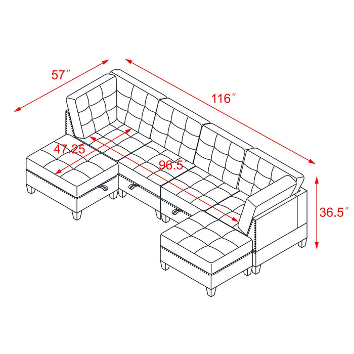 GFD Home - U shape Modular Sectional Sofa，DIY Combination，includes Two Single Chair ，Two Corner and Two Ottoman，Navy Chenille - GreatFurnitureDeal