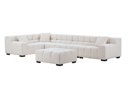 GFD Home - L-Shaped Sectional Sofa Modular Seating Sofa Couch with Ottoman Beige - GreatFurnitureDeal