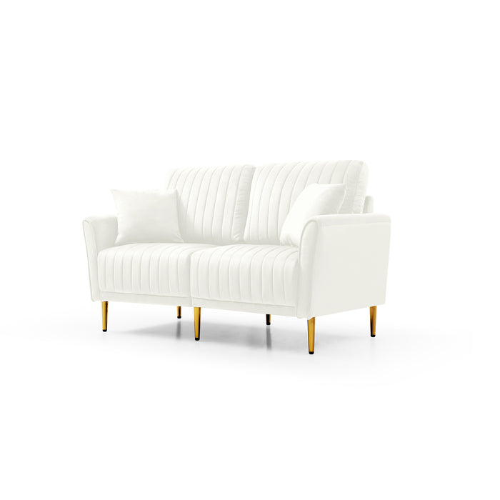 GFD Home - Modern Upholstered Sofa 3 Seater Couches and 2 Set of 2 Seater Couchses for Living Room Sectional Sofas w/throw Pillows and Gold Metal Legs, Cream Velvet - GreatFurnitureDeal